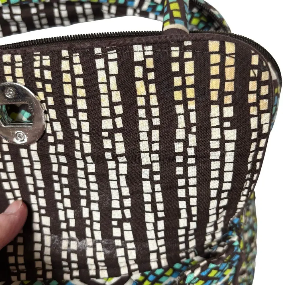 Vera Bradley purse green blue white brown quilted cotton casual shoulder bag